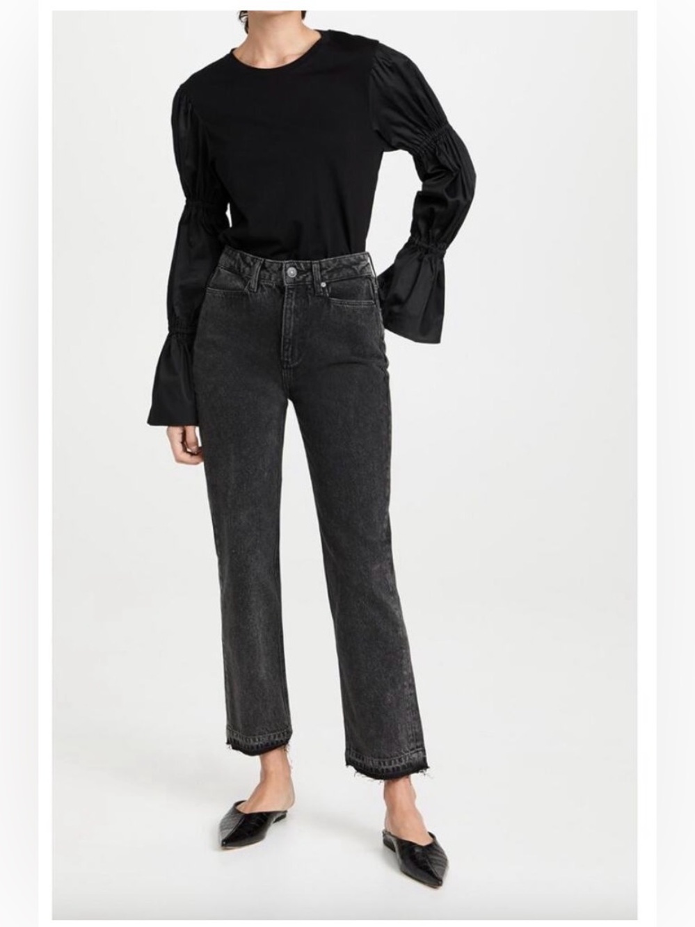 Paige Sarah Undone Straight Leg Jeans Black size 26